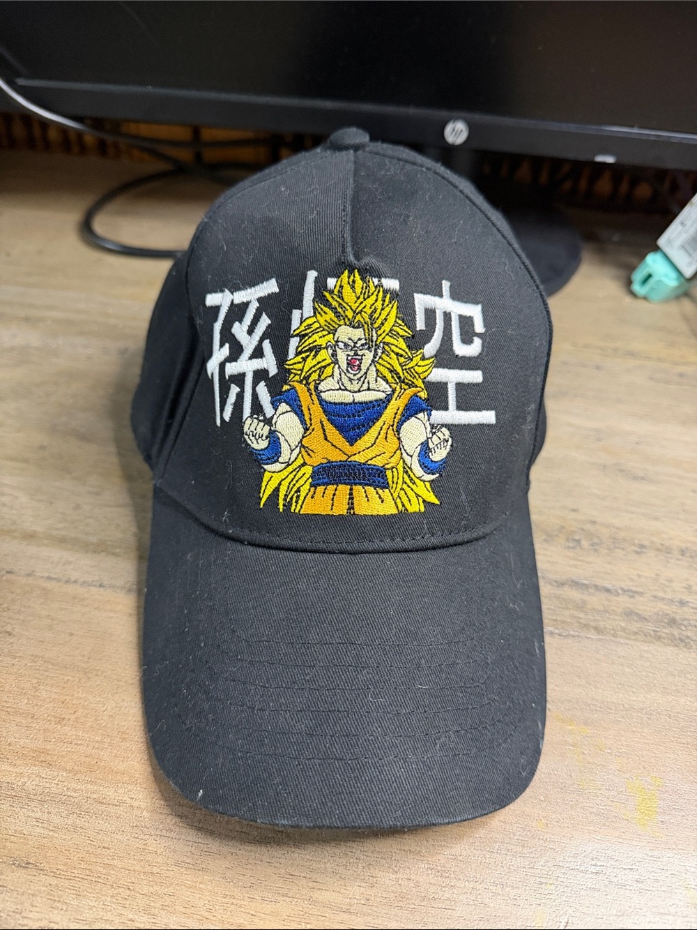 Black Anime Embroidered Baseball Cap - Yellow & Blue Super Saiyan Design
